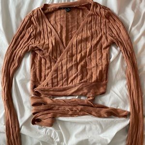Forever 21 Ribbed Long Sleeve Wrap Top